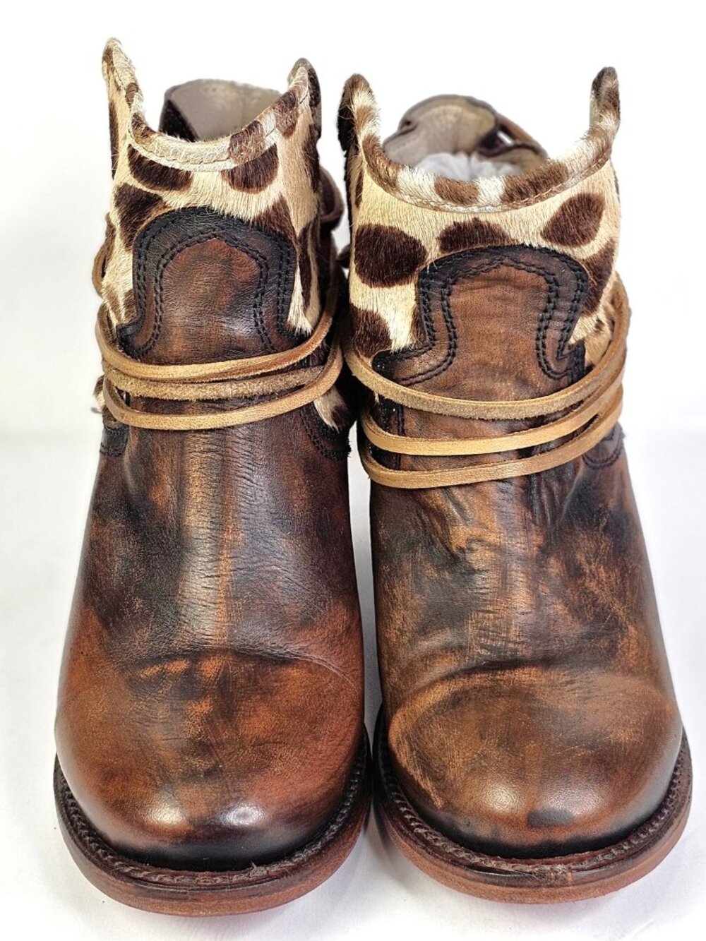Freebird By Steven Casey US 8.5 Leather Haircalf Tassle Brown Ankle Boots - Picture 4 of 10